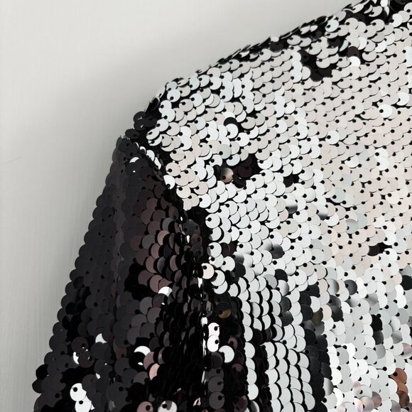 Women's‎ Socialite Sequin Bomber Jacket, Size Small Black Silver Glitter Excel - Picture 7 of 8
